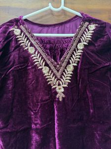 3- Piece Velvet Kurta Set with Embroidery