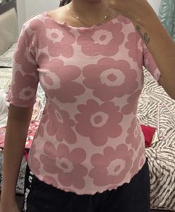 Pink Floral Print Top