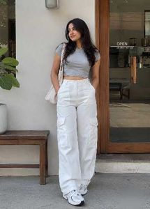 White Six Pocket Cargo High Waisted Jeans