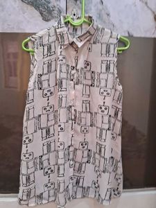 Sleeveless Robot Print Shirt