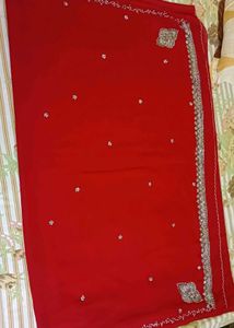 Stunning Red Embroidered Saree With Blouse