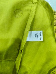 Melange lime yellow greenish Embroidered Kurta