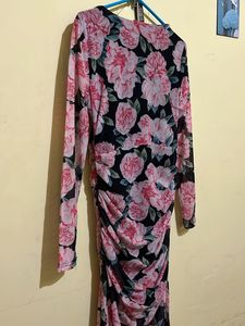Floral Mesh Ruched Maxi Dress