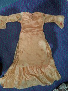 Peach Embroidered long Aline type frock