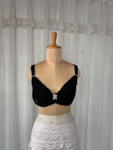 Lace Black Bra with Pink Bow Detail