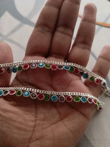 Silver Multicolored Stone Anklet