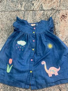 Cute Dinosaur Denim Dress for Girls