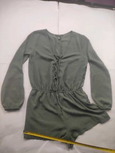 Women's Green Lace-Up Romper