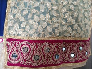 Indo western blue and beige color net with dupatta