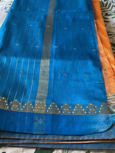 Elegant Orange Saree with Blue Border