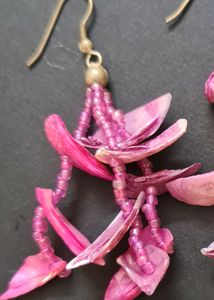 Rose Pink Unique Danglers Made From Shells &amp; Beads