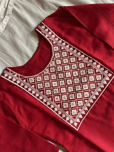 Red Embroidered Kurta