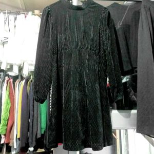 Vintage Style Black Velvet Mini Dress