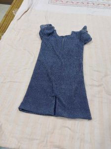 Denim Dress with Flower Embellishments