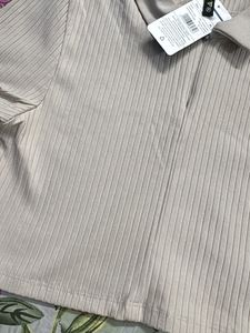 Ribbed Cropped Polo Shirt