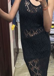 Chic Black Crochet Maxi Dress