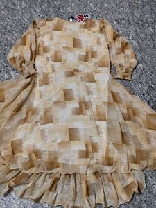 Elegant Brown Printed Midi Dress
