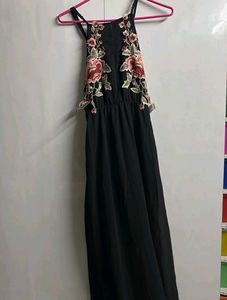 Embroidered Black Maxi Dress