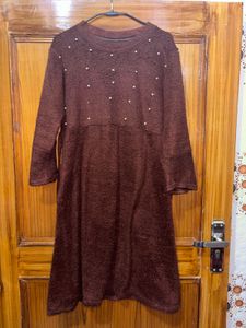 🌸Elegant Brown Kurta Pant Set with Pearl Detail