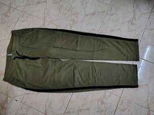 Olive Green Track Pants with Black Stripe