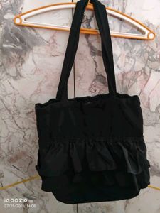 Chic Black Ruffle Tote Bag