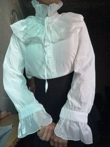 White pleated ruffle shirt