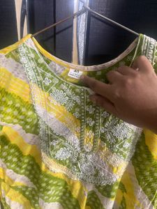 Vibrant Yellow &amp; Green Printed Kurta
