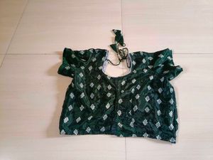 Green Velvet Blouse with Diamond Pattern