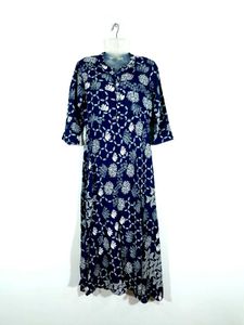 Navy Blue Printed  A Line Long Kurta Women's