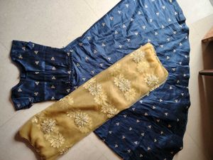 Blue Lehenga Choli with Golden Dupatta