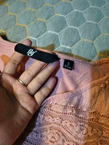 Pink Lace Detail T-Shirt