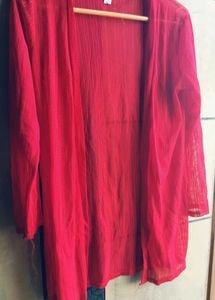 Red Sheer Open Front Cardigan