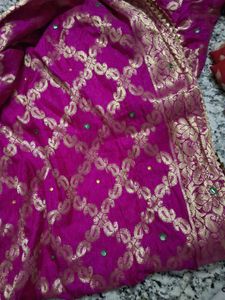 Vibrant Pink Saree with Golden Motifs