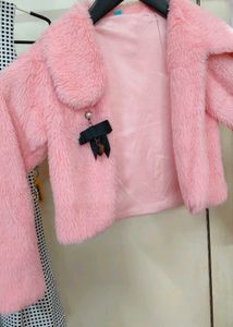 Girls Dress &amp; Pink Fur Jacket Set