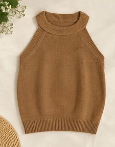 Brown Knit Sleeveless Top