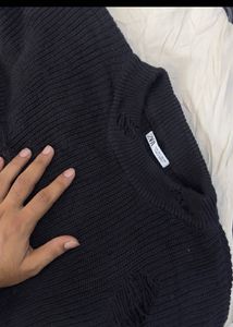 ZARA Black Distressed Knit Sweater