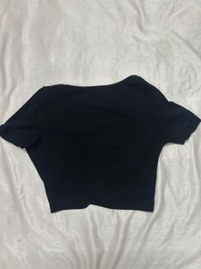 Black Button-Up Crop Top