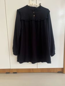 Chic Black Ruffled High Neck Top