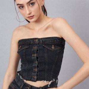 Denim Strapless Bustier Top