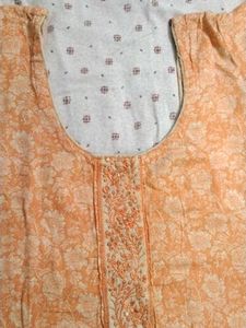 Orange Embroidered Kurta Set with Dupatta
