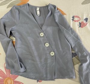 Stylish Blue Button-Up Blouse