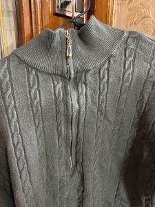 Grey Cable Knit Quarter Zip Sweater