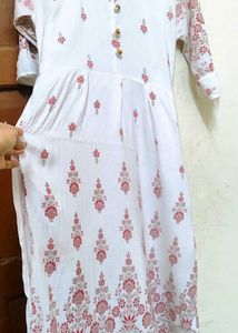 White Kurta with Red Floral Print