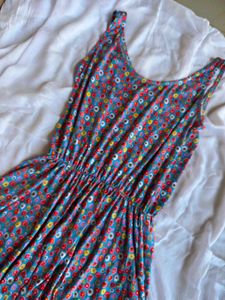 Blue Floral Print Midi Swimming Dress