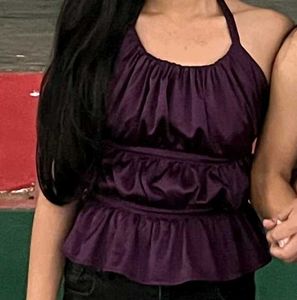 Satin Halter Neck Ruffle Top