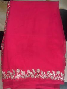 Elegant Pink Saree with Silver Embroidery