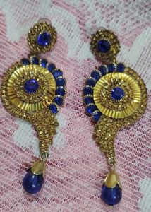 Elegant Gold & Blue Drop Earrings