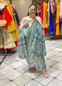 Floral Print Kurta Set with Dupatta spaghetti patt
