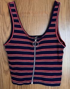 Striped Zip-Up Crop Tank