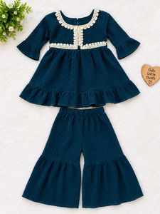Teal Ruffle Bell Sleeve Top &amp; Palazzo Set